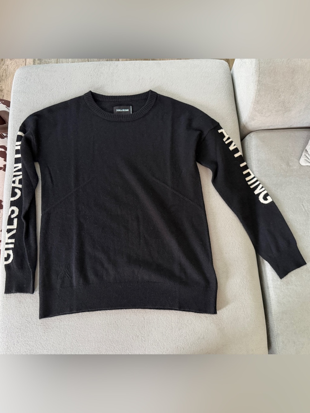 Zadig & Voltaire Black Crewneck with White Sleeve Logo